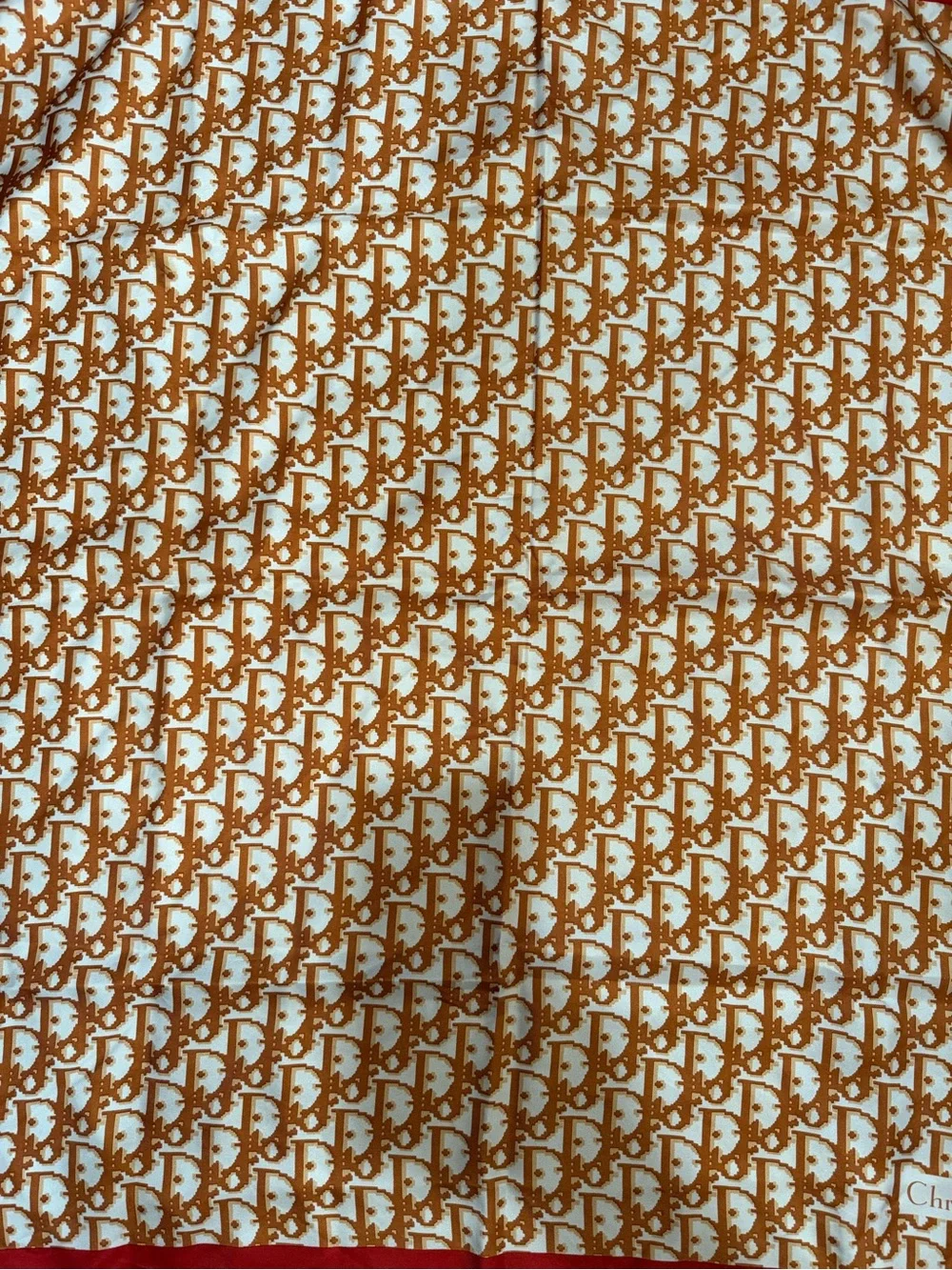 Dior Brown Logo Pattern Silk Scarf with Red Border